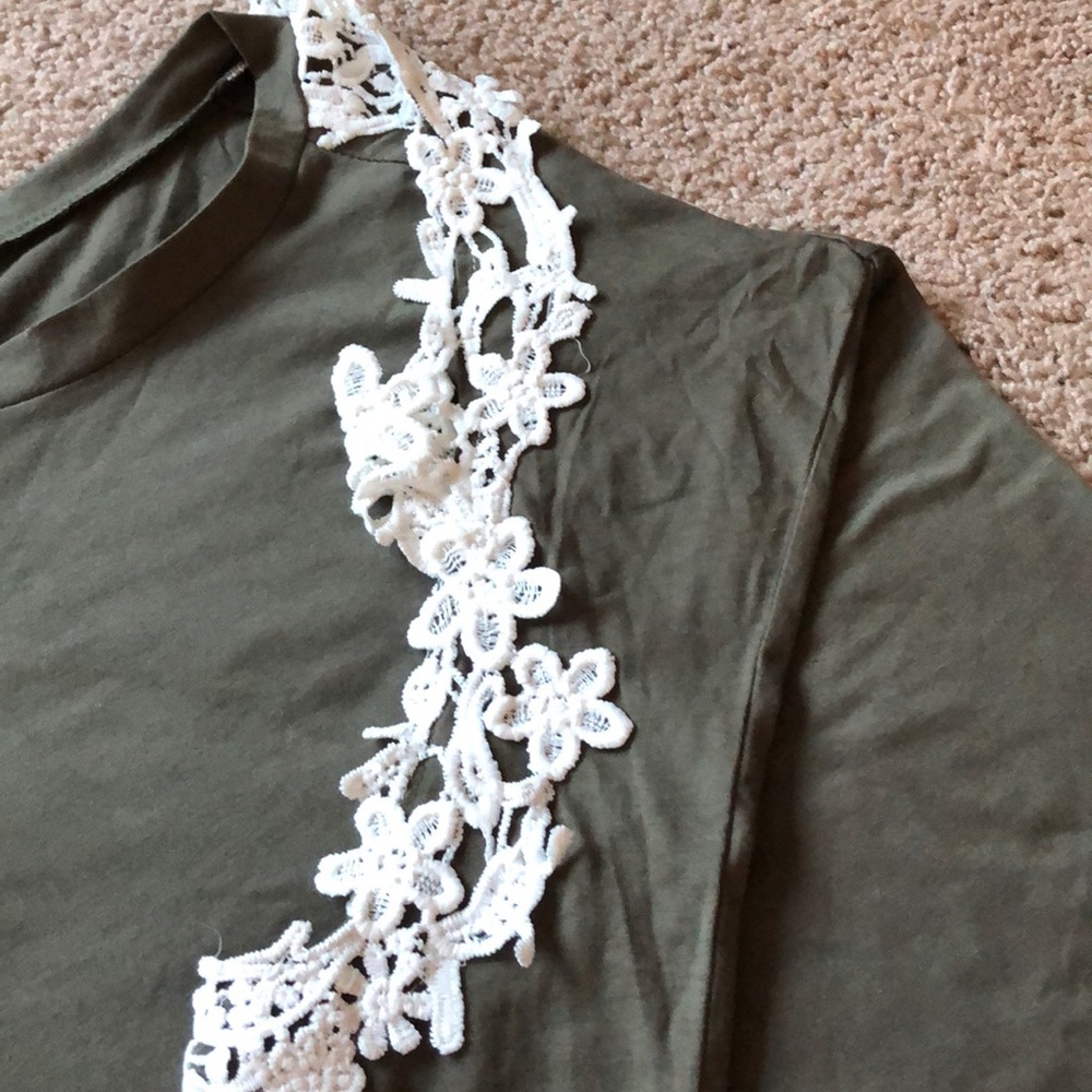 Women's long sleeve cold shoulder olive green - Picture 2 of 3